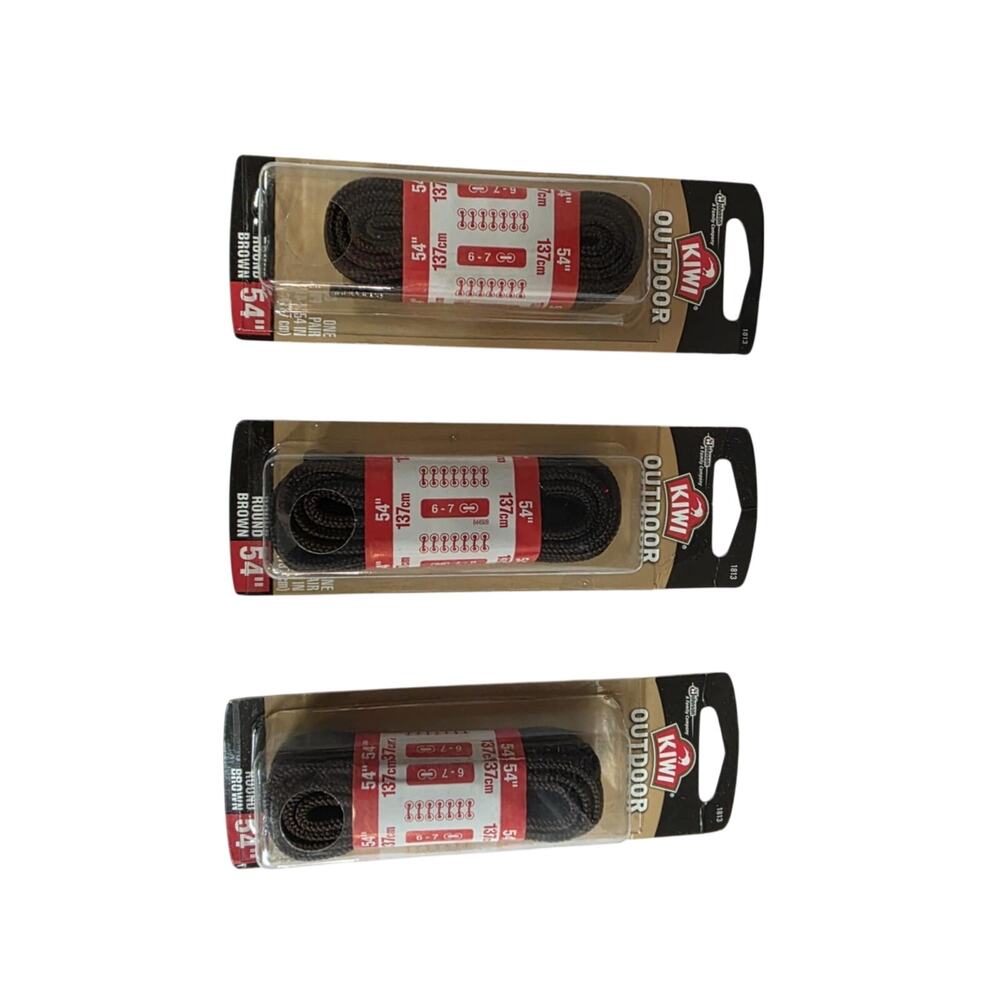 NWT KIWI Outdoor Boot Laces 3-Packs/3-Pairs 54" Round Brown #1813